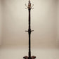 Vintage Oak Hall Tree Coat Rack with Porcelain Hooks