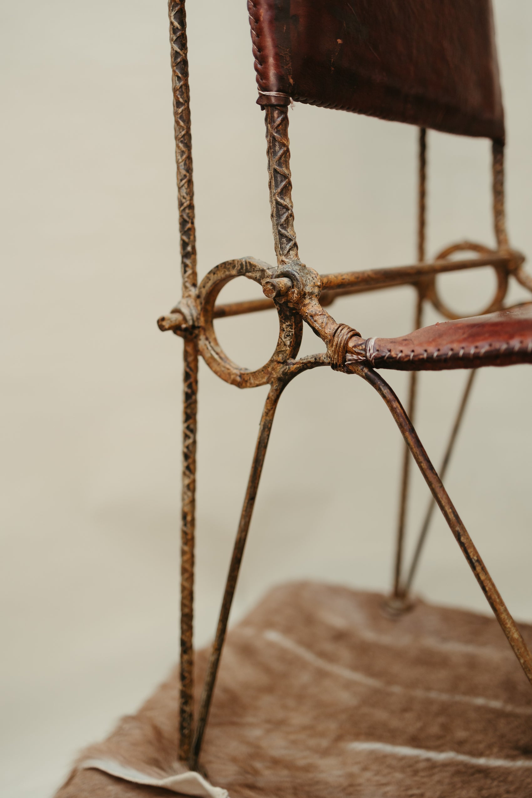 Vintage Iron & Leather Campaign-Style Chair