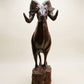 Hand-Carved Ram Sculpture on Natural Wood Base