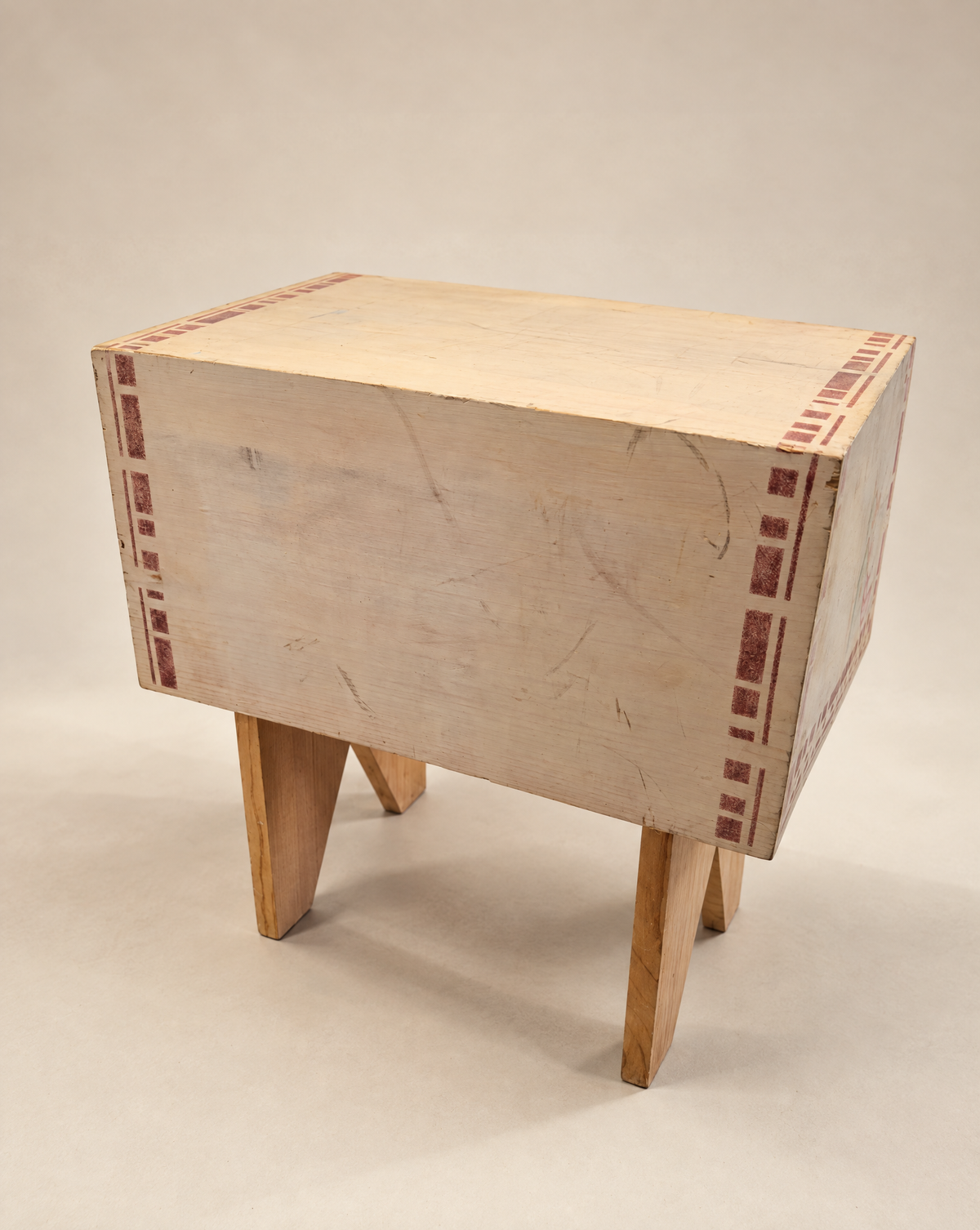 Vintage Hand-Painted Folk Art Wooden Stool