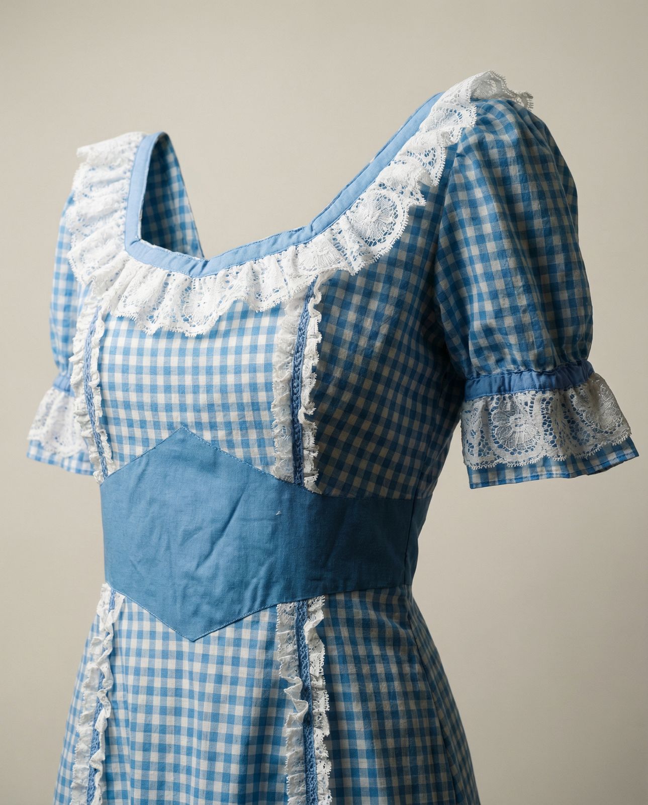 Vintage Prairie Gingham Lace Trim Maxi Dress