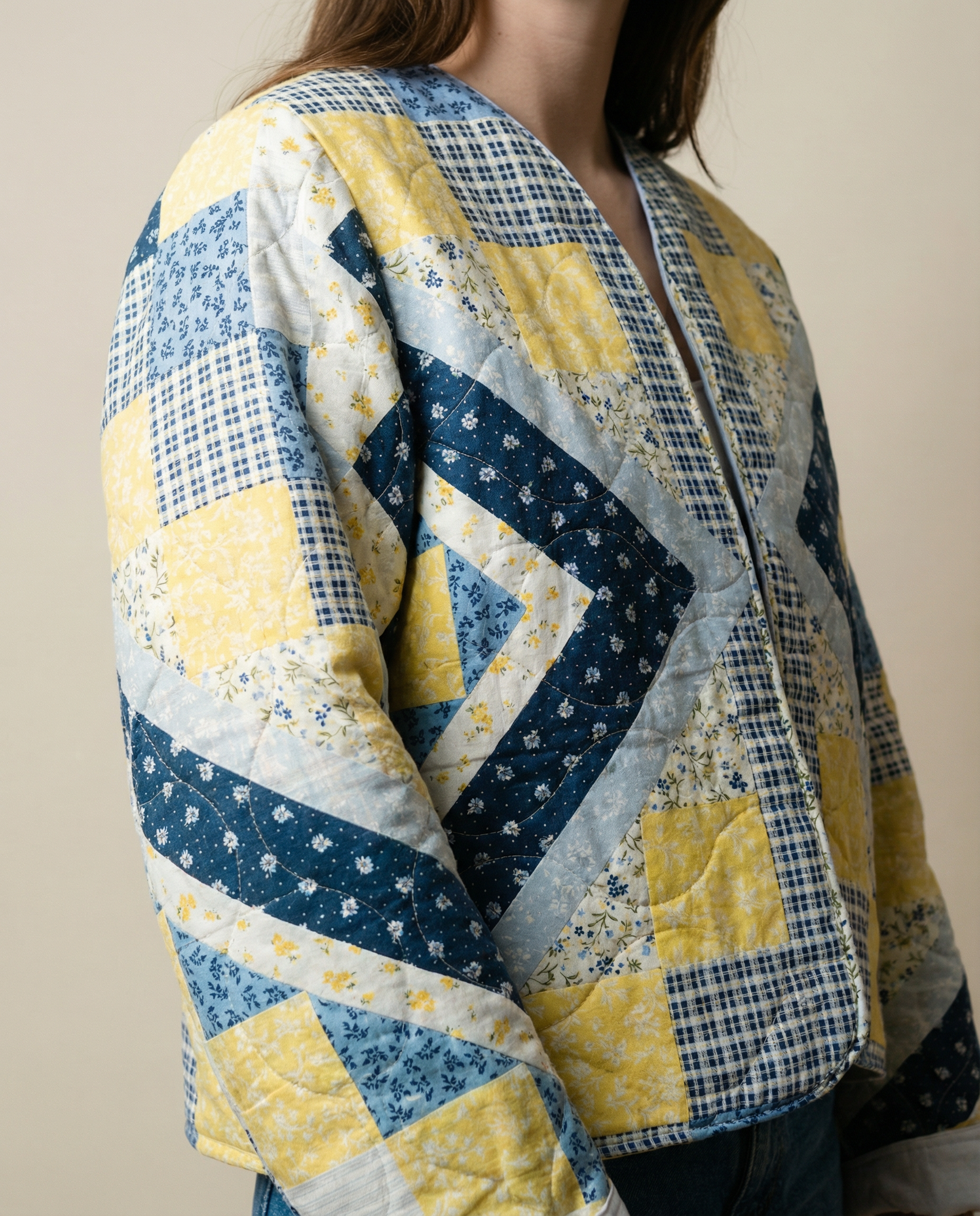 Upcycled Patchwork Quilt Jacket – Size Large