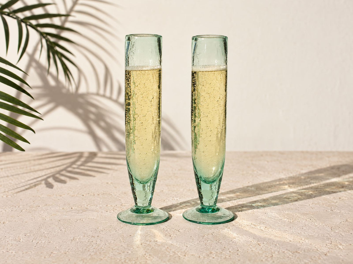 Tall Recycled Glass Champagne Flutes – Set of 2