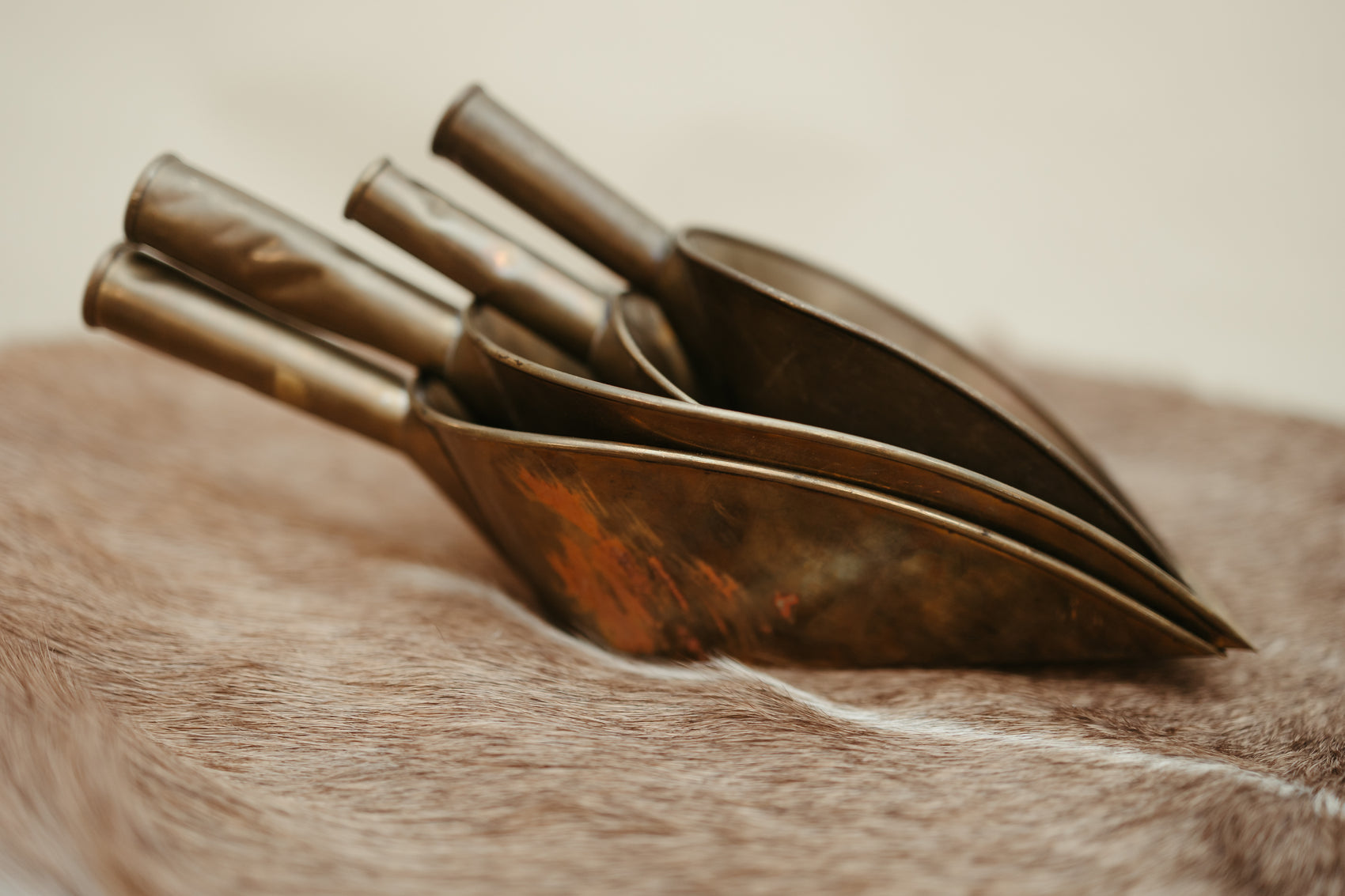 Set of 4 Vintage Brass Scoops