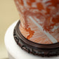 Vintage Porcelain Lamp — Burnt Orange Dragon Motif with Linen Shade