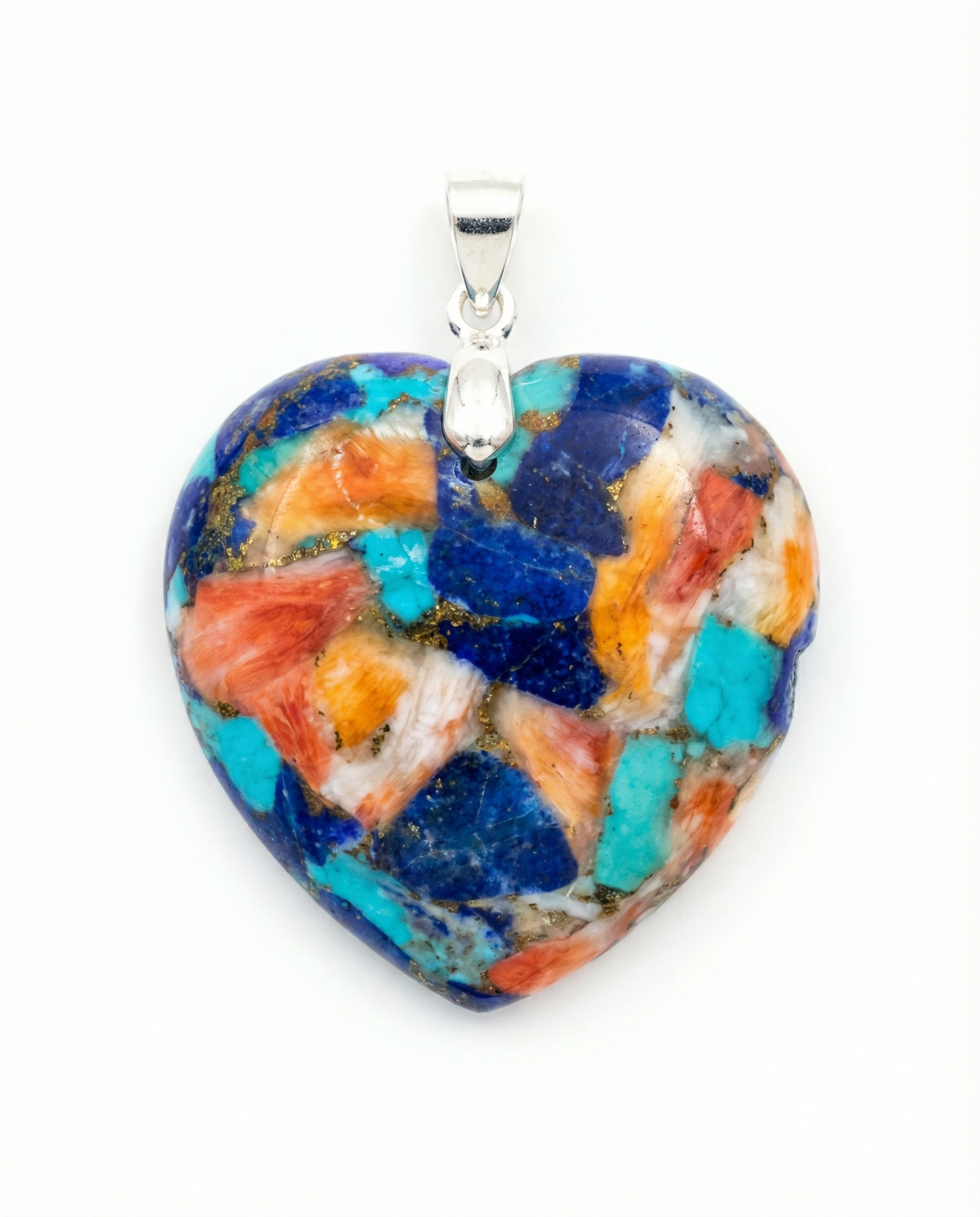 Spiny Oyster Mosaic Heart Pendant – Sterling Silver