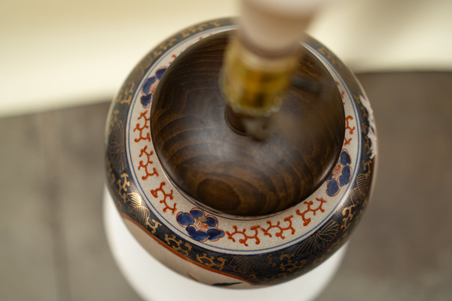 Vintage Imari-Style Porcelain Lamp — Navy, Rust & Gold Floral