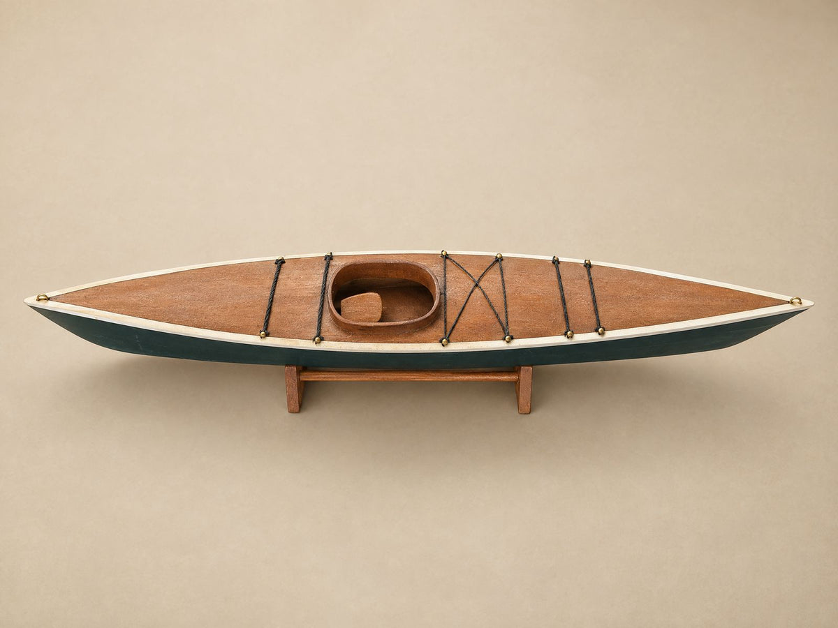 Vintage Wooden Kayak Model with Display Stand