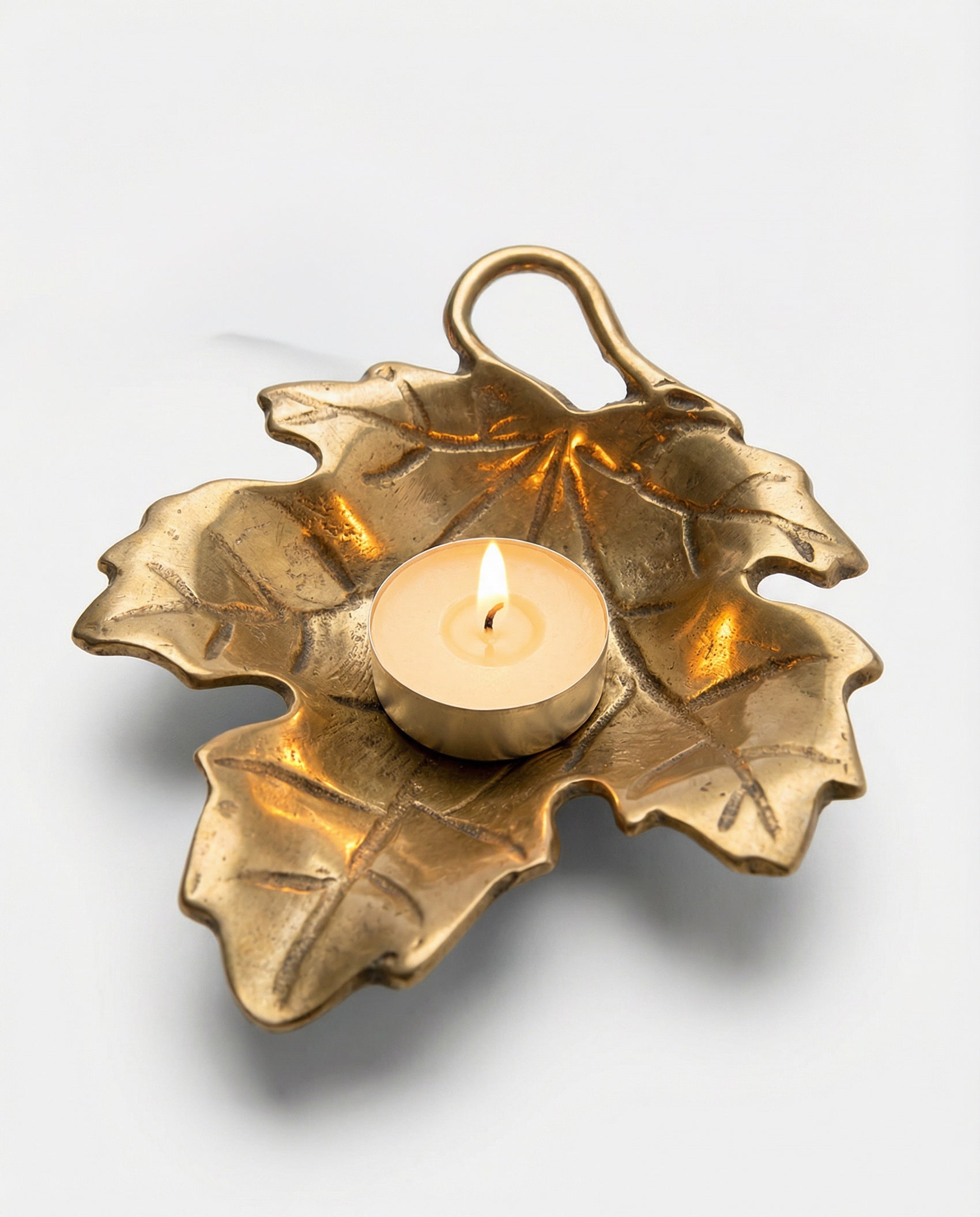 Vintage Brass Maple Leaf Tealight Holder