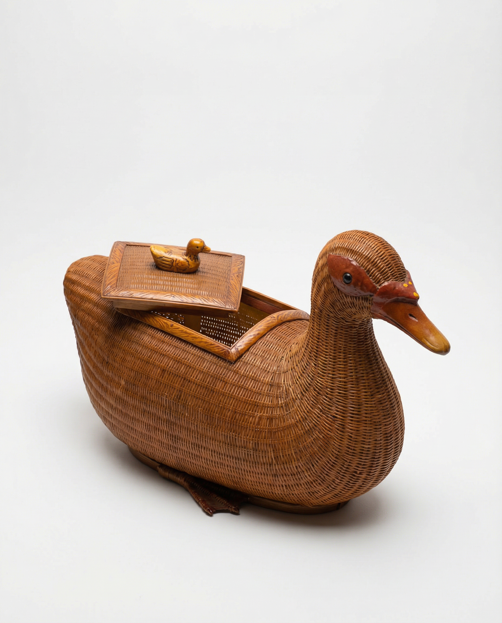 Vintage Woven Wicker Duck Storage Box