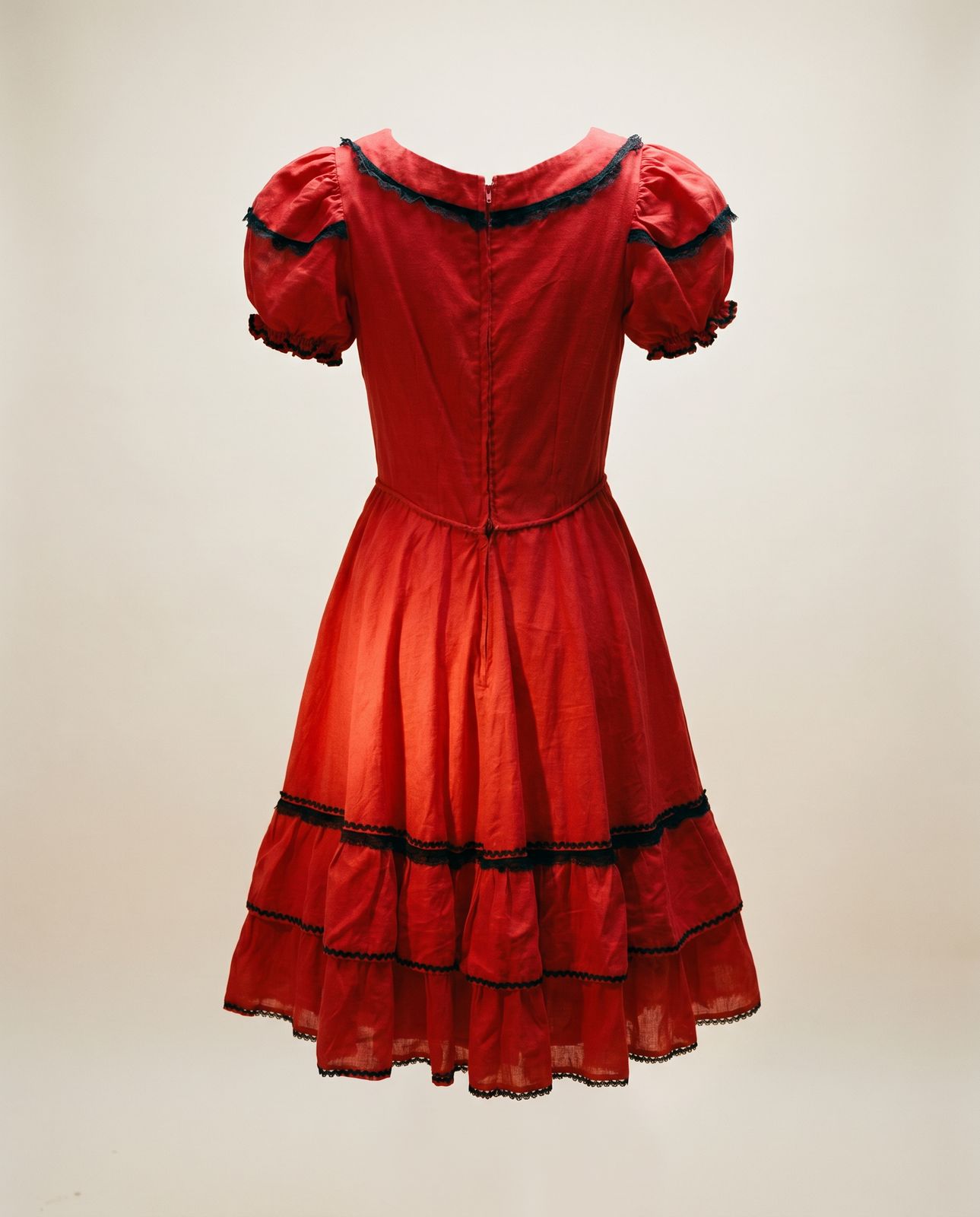 Vintage Red Puff Sleeve Party Dress – Size XS/S