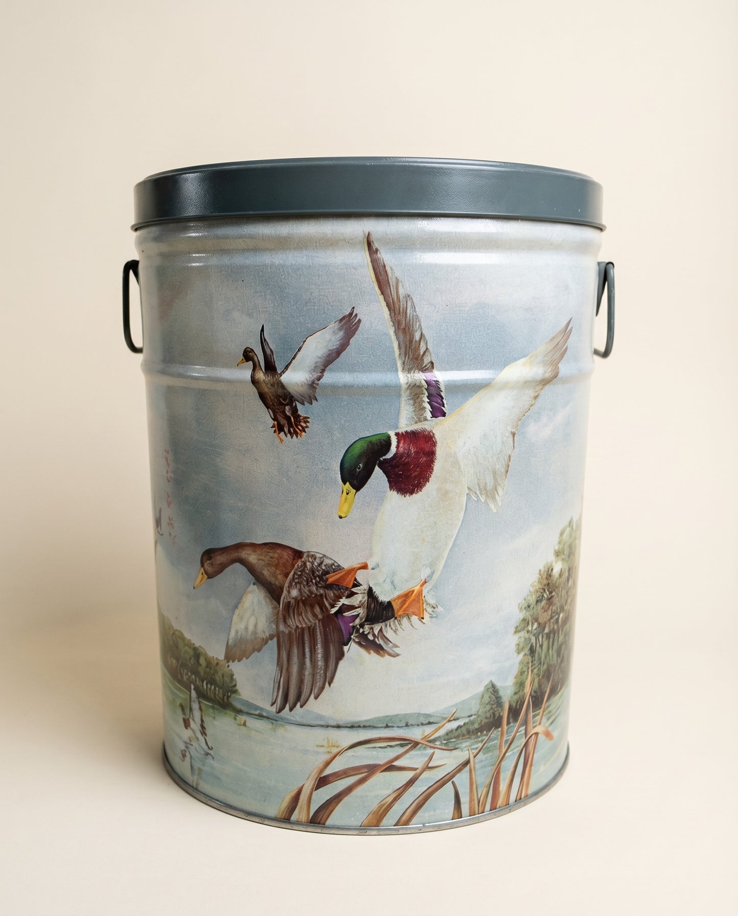 Vintage Mallard Duck Metal Storage Tin with Lid