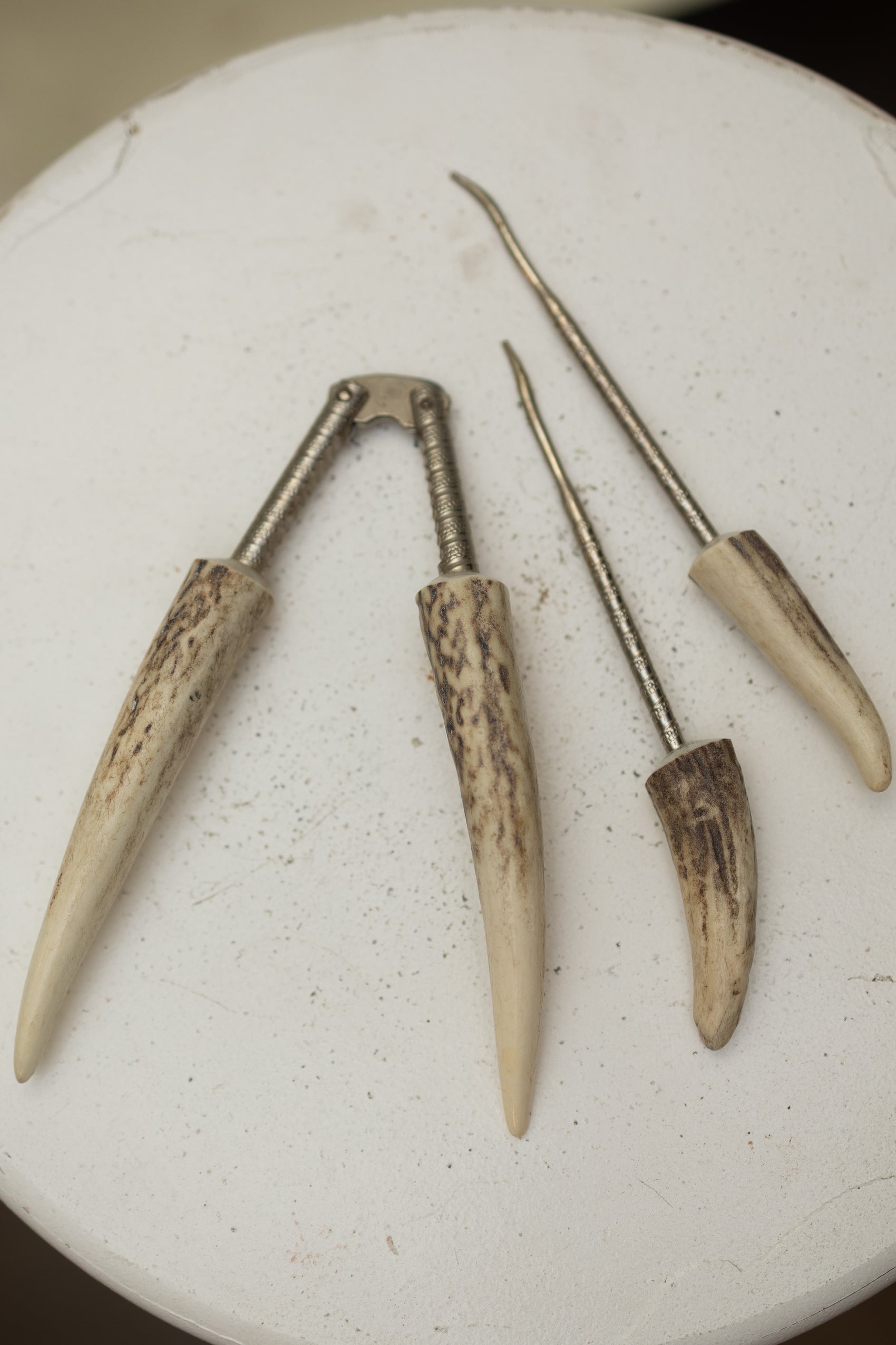 Vintage Antler-Handled Tool Set (3 Pieces)