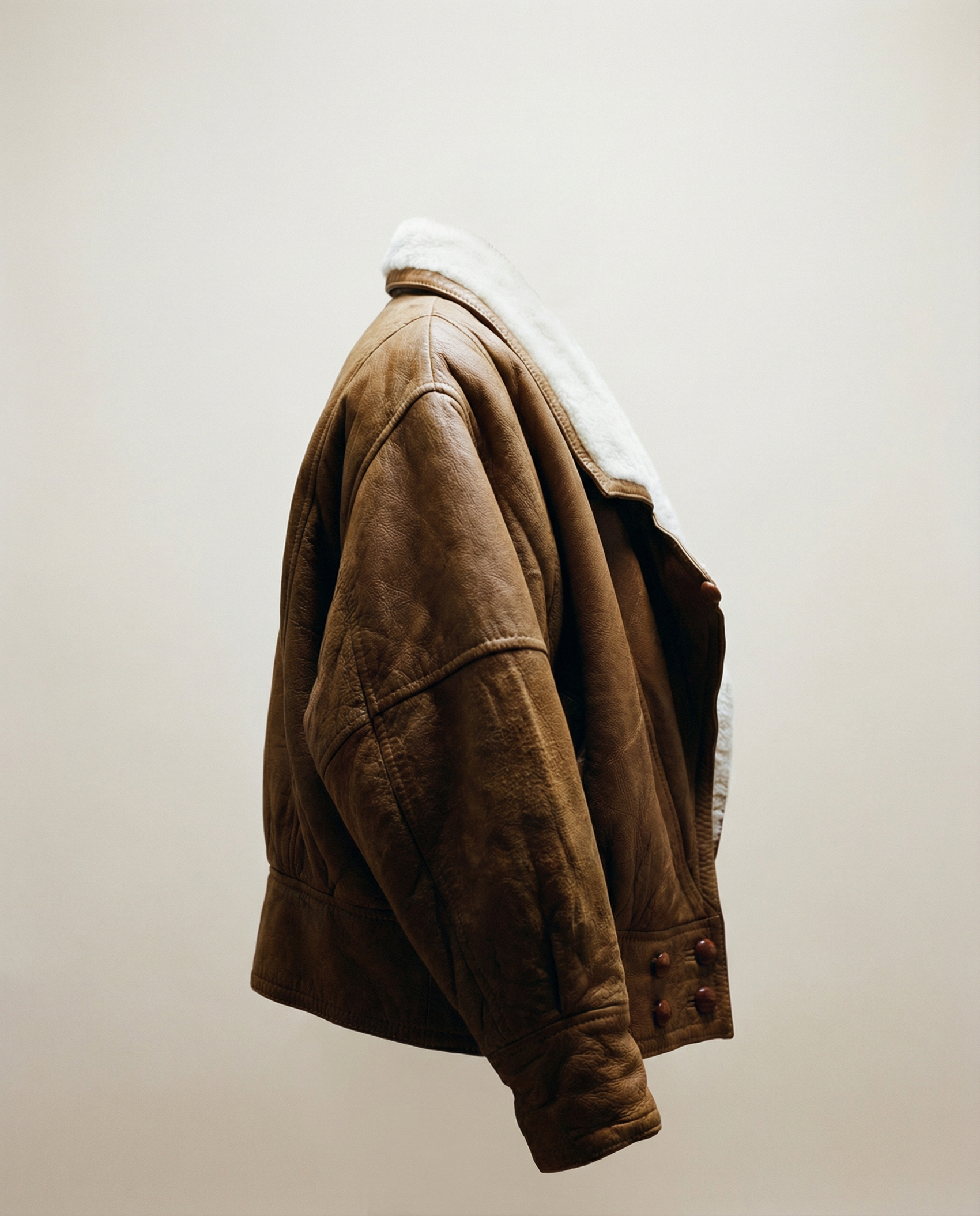 Vintage Brown Shearling Leather Jacket with Cream Wool Lining – Size M