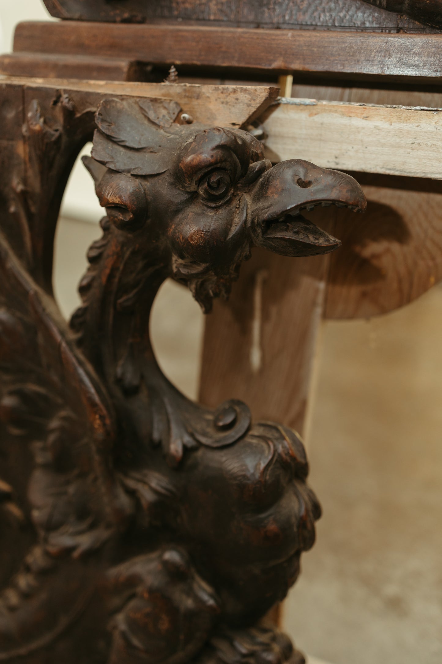Antique Hand-Carved Griffin Brackets (Pair)