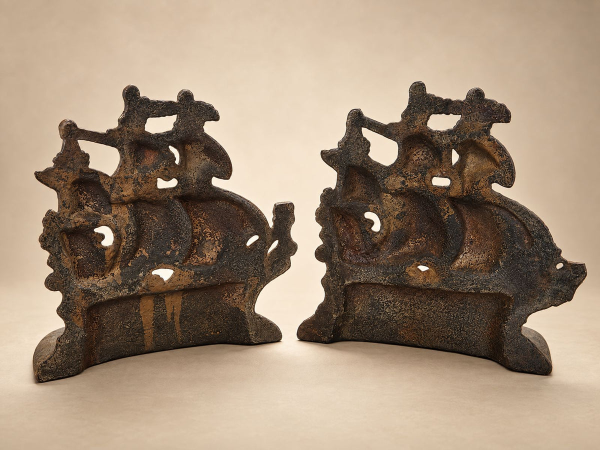 Pair of Vintage Cast Iron Galleon Ship Bookends