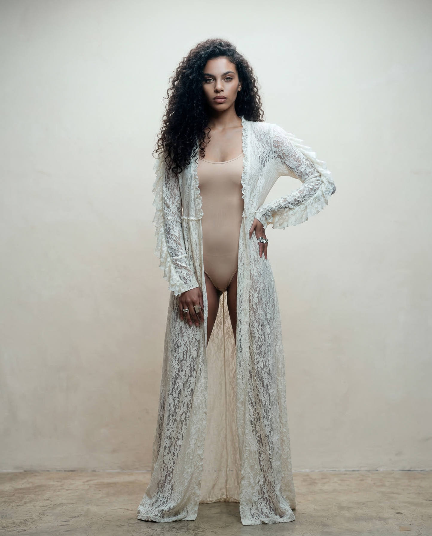 Vintage Sheer Lace Duster Maxi Dress - Small