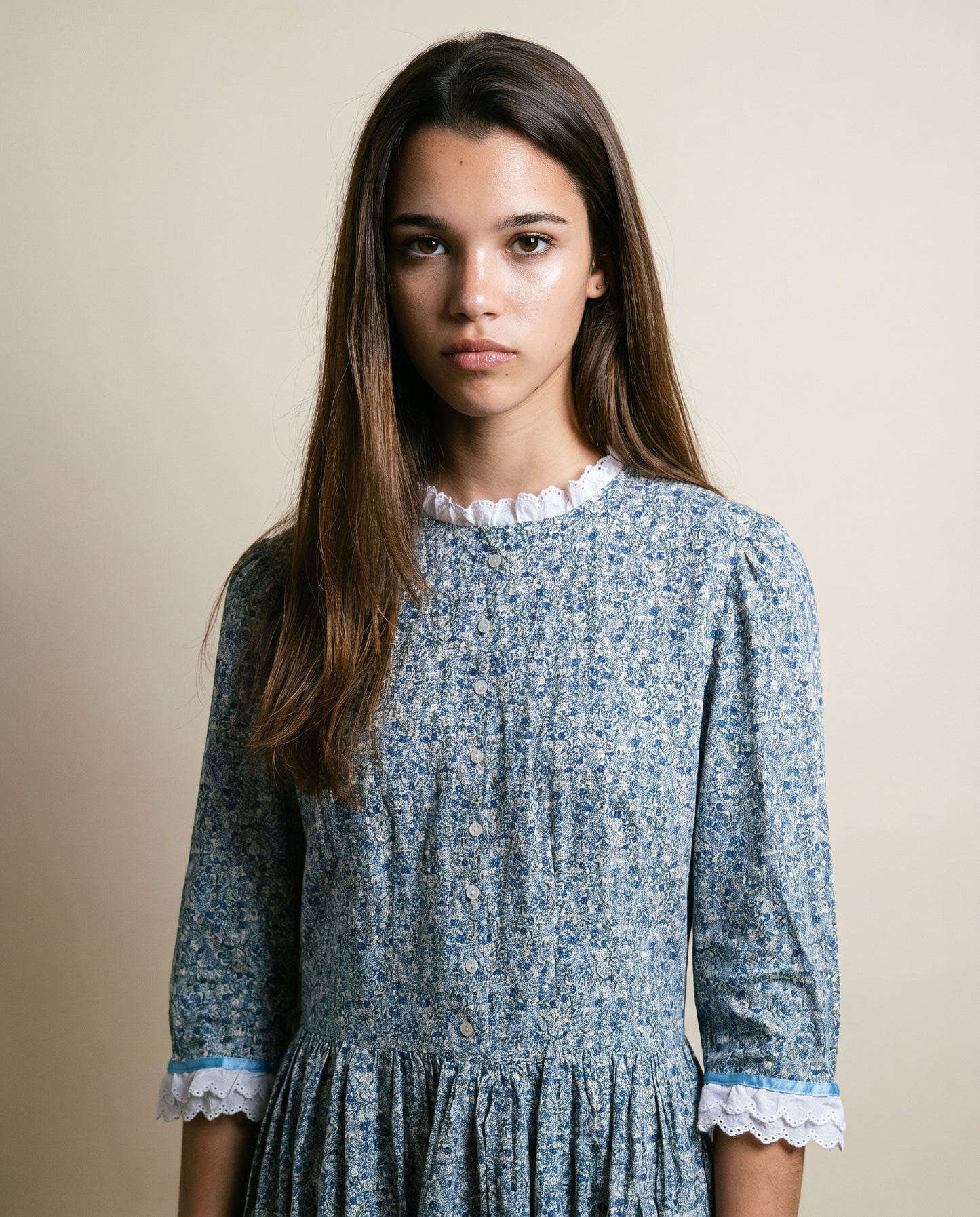 Vintage Blue Floral Prairie Maxi Dress