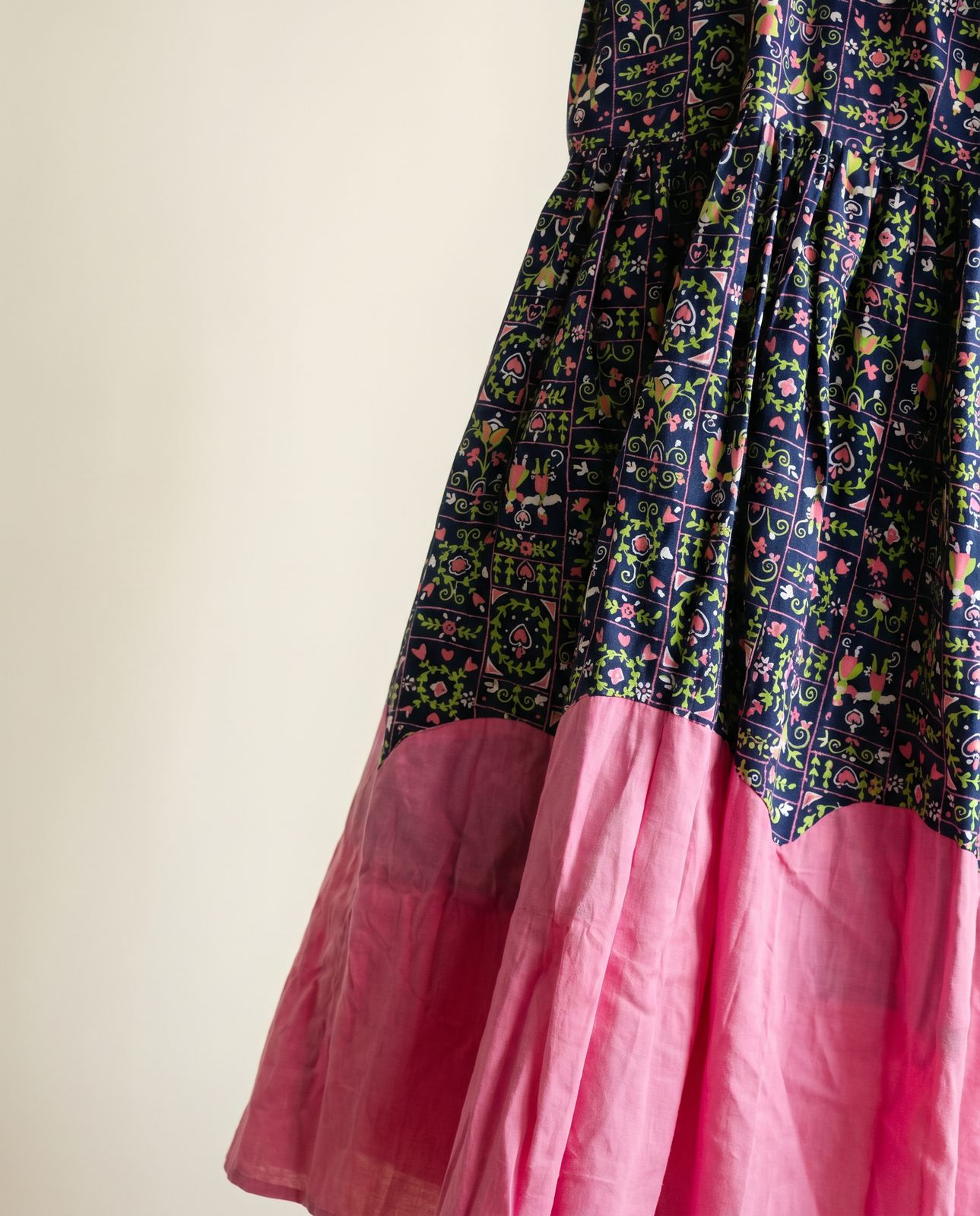Vintage Novelty Print Peter Pan Collar Dress – Navy & Pink Folk Floral Midi - SML