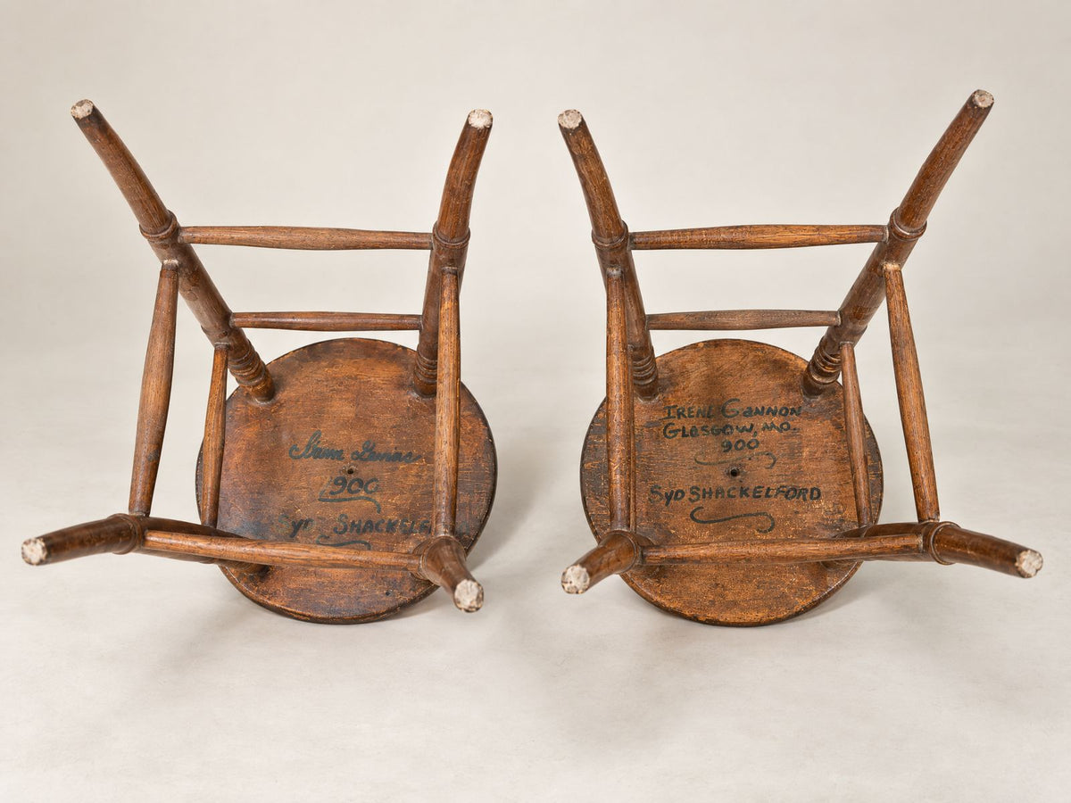 Pair of Antique Turned Wood Shaker-Style Stools