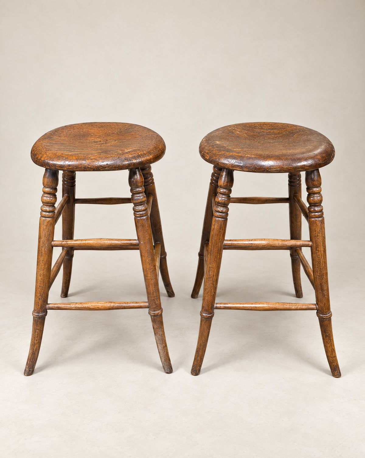 Pair Turned Wood Shaker-Style Stools