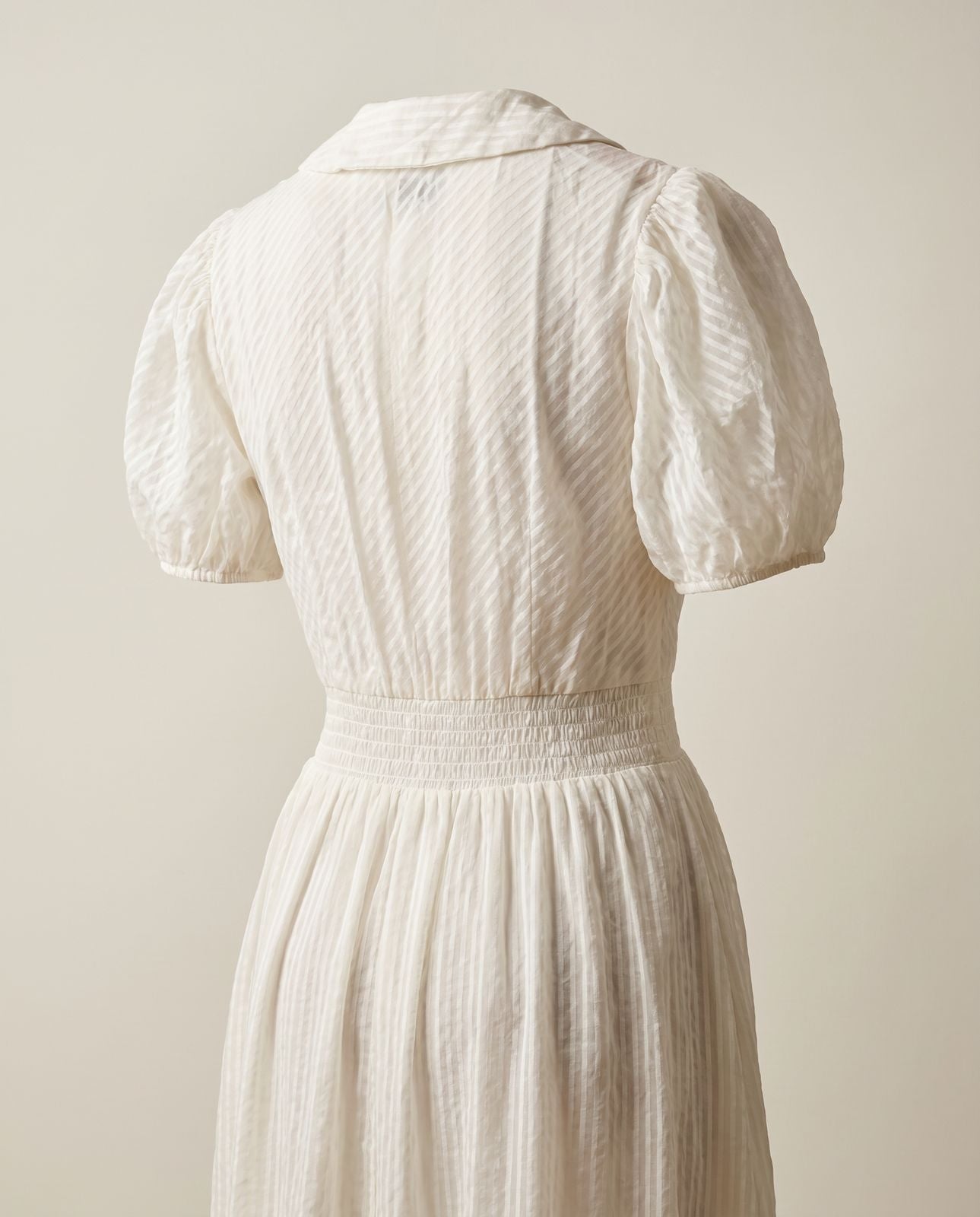 Vintage Sheer Ivory Midi Dress w/ Puff Sleeves & Jewel Buttons