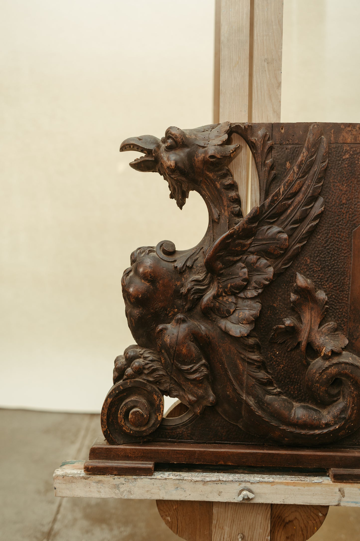 Antique Hand-Carved Griffin Brackets (Pair)