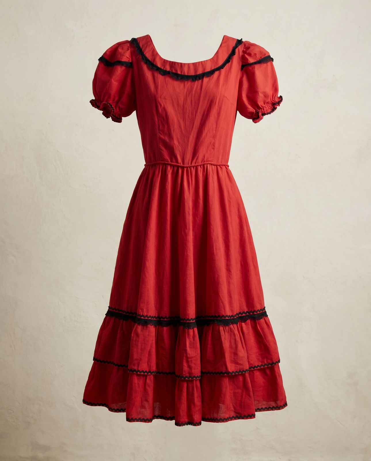 Vintage Red Puff Sleeve Party Dress – Size XS/S