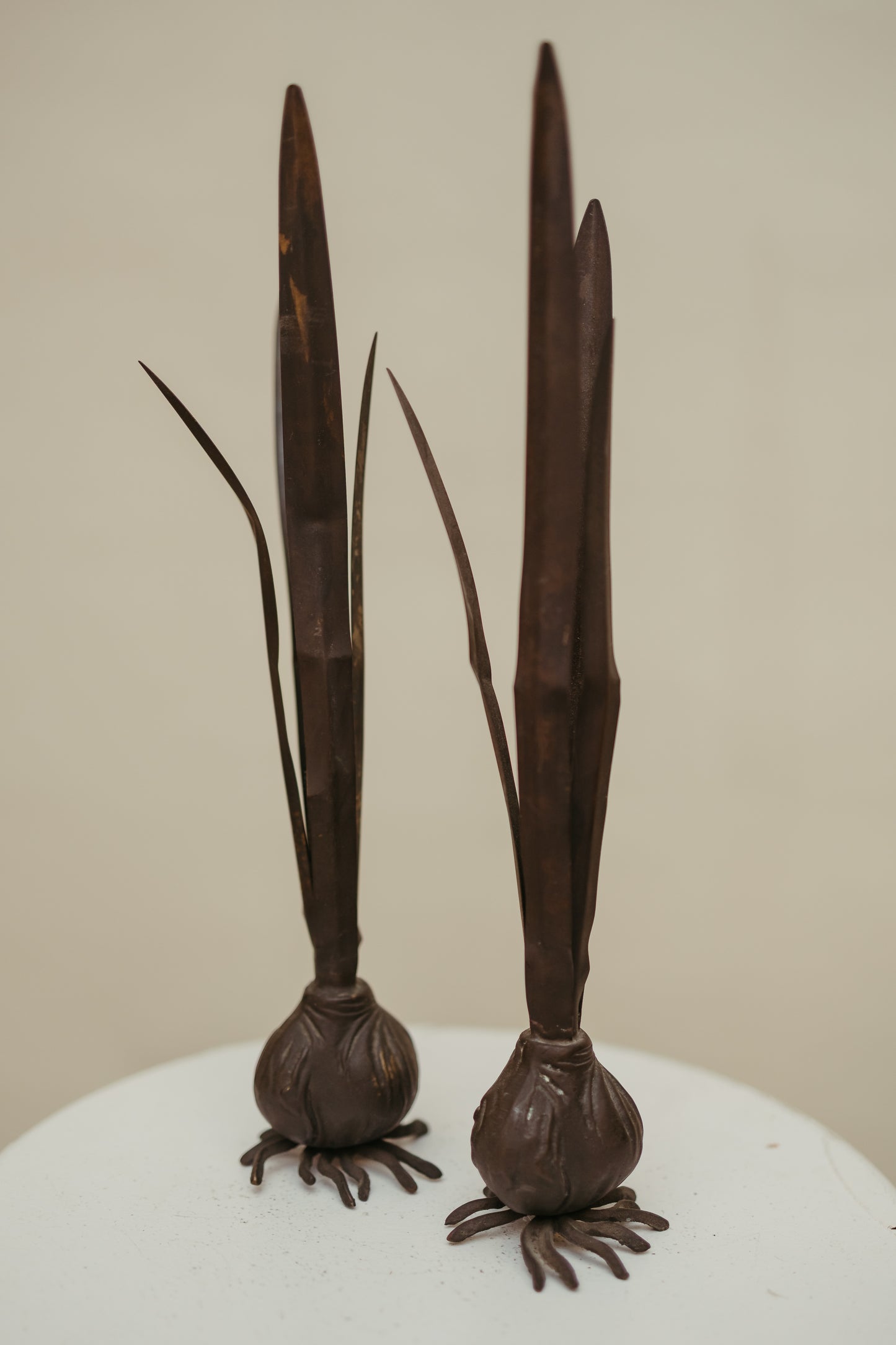 Vintage Iron Bulb Sculptures – Set of Two