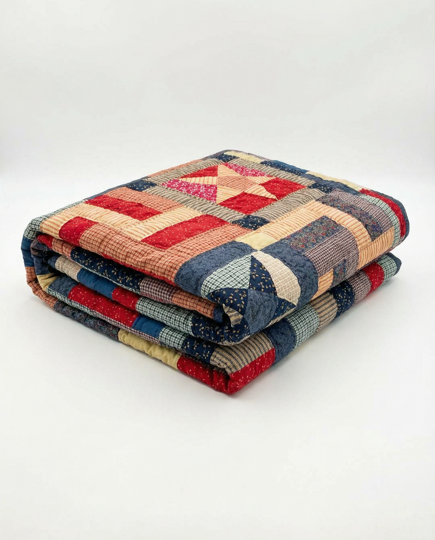 Handmade Patchwork Star Quilt – Americana Folk Textile (45" x 45")