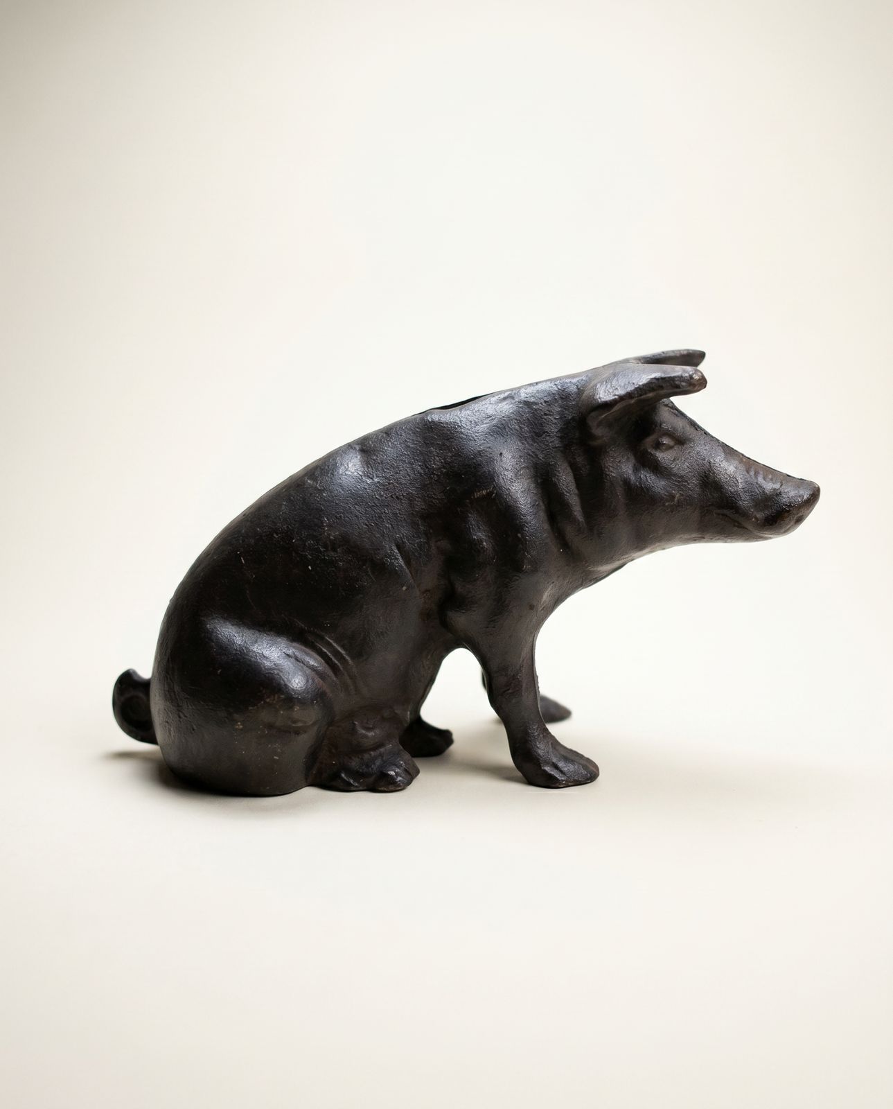 Vintage Cast Iron Pig Coin Bank Doorstop Sculpture