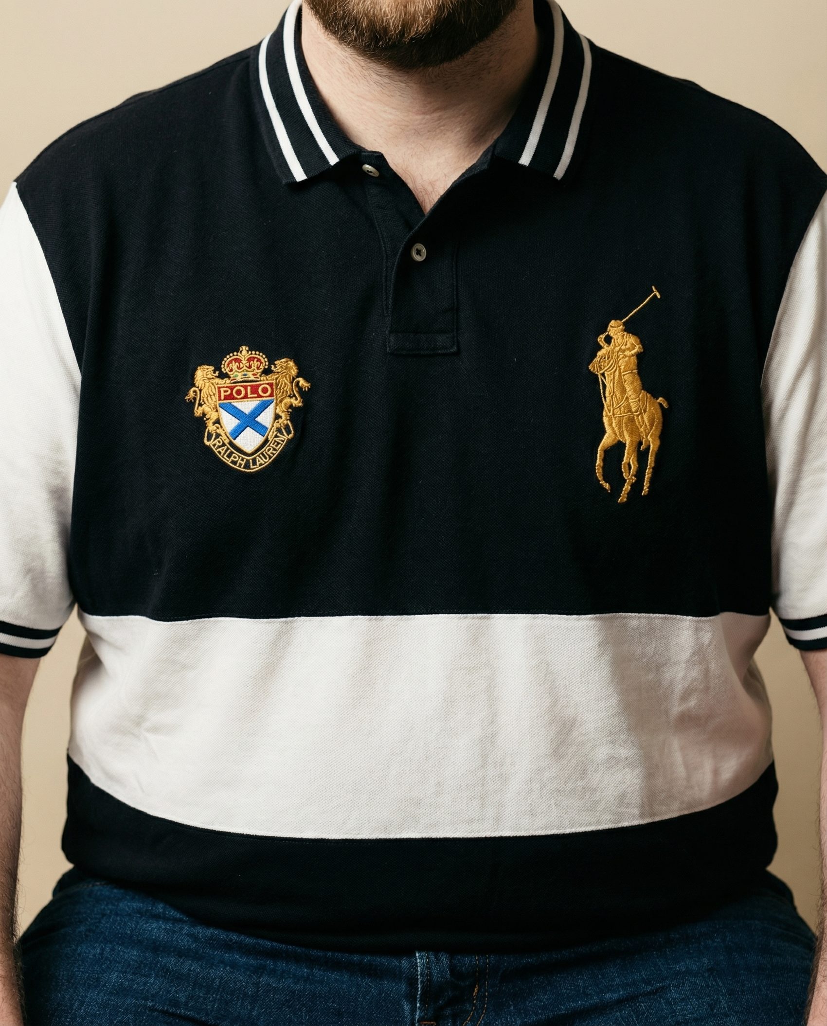 Polo Ralph Lauren Crest Rugby Polo – Black & White (Size XXL)