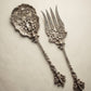 Vintage Ornate Pierced Serving Spoon & Fork Set – Cherub Handle – Baroque Style