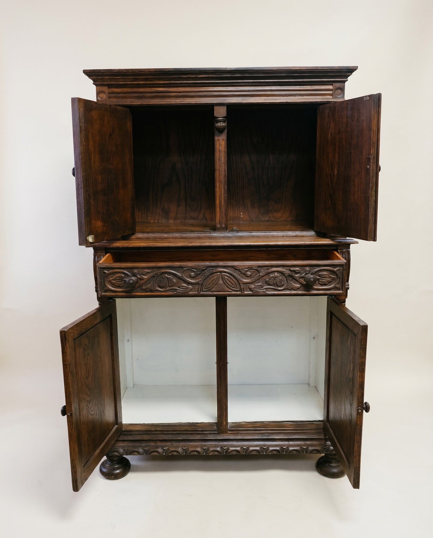 Carved Oak Jacobean Revival Cabinet
