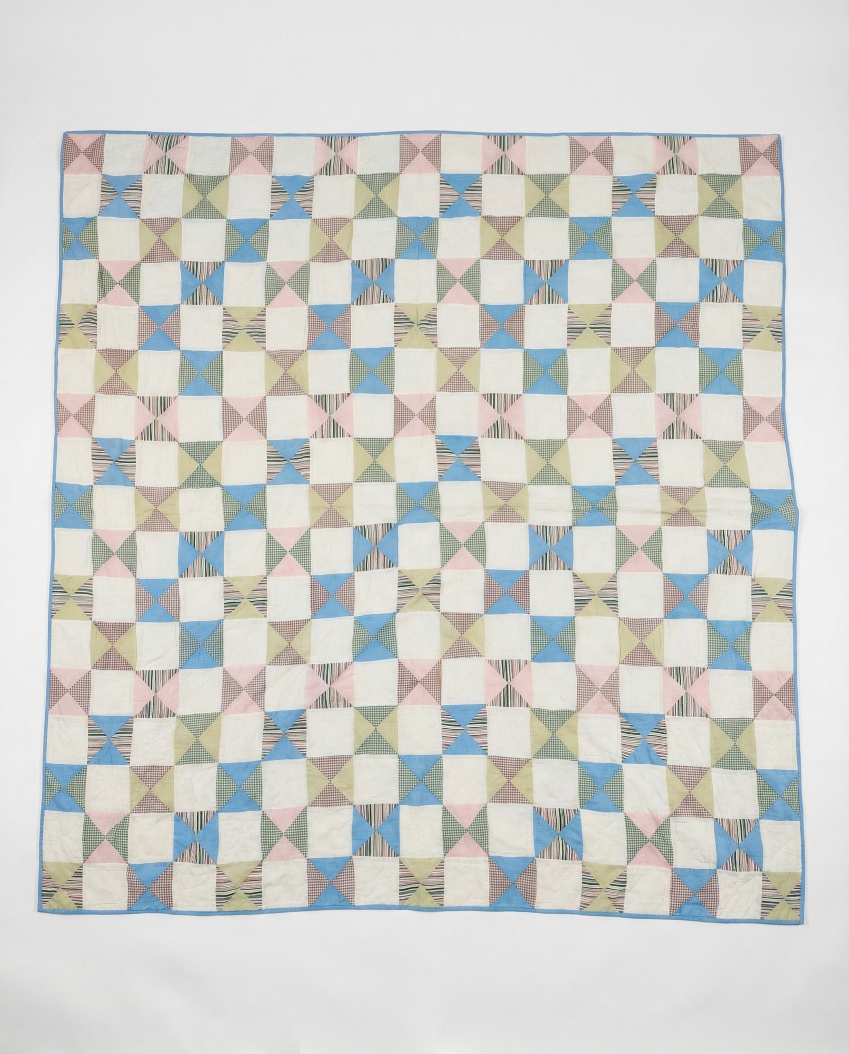 Vintage Handcrafted Patchwork Quilt – Soft Pastel Pinwheel Pattern (84” x 84”)