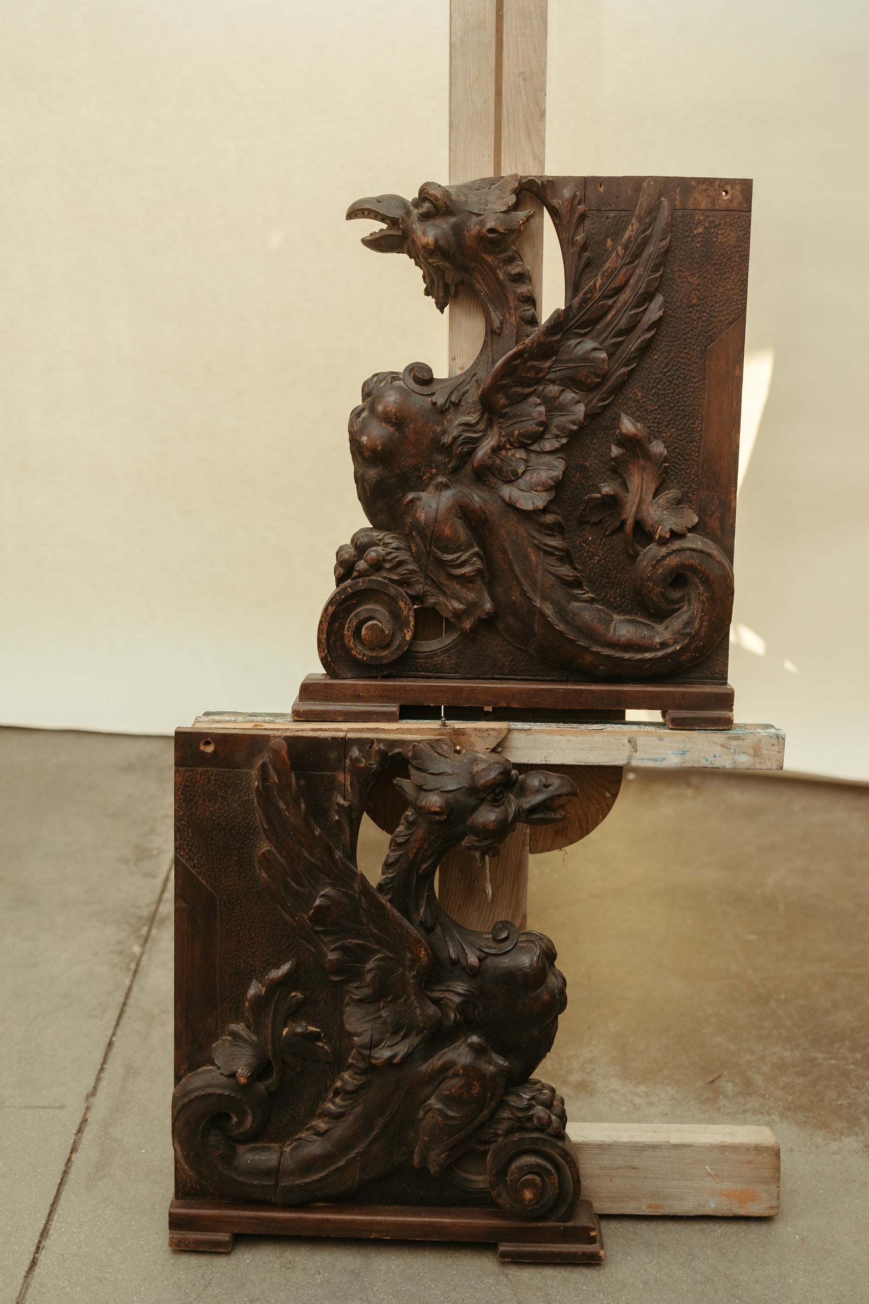 Antique Hand-Carved Griffin Brackets (Pair)