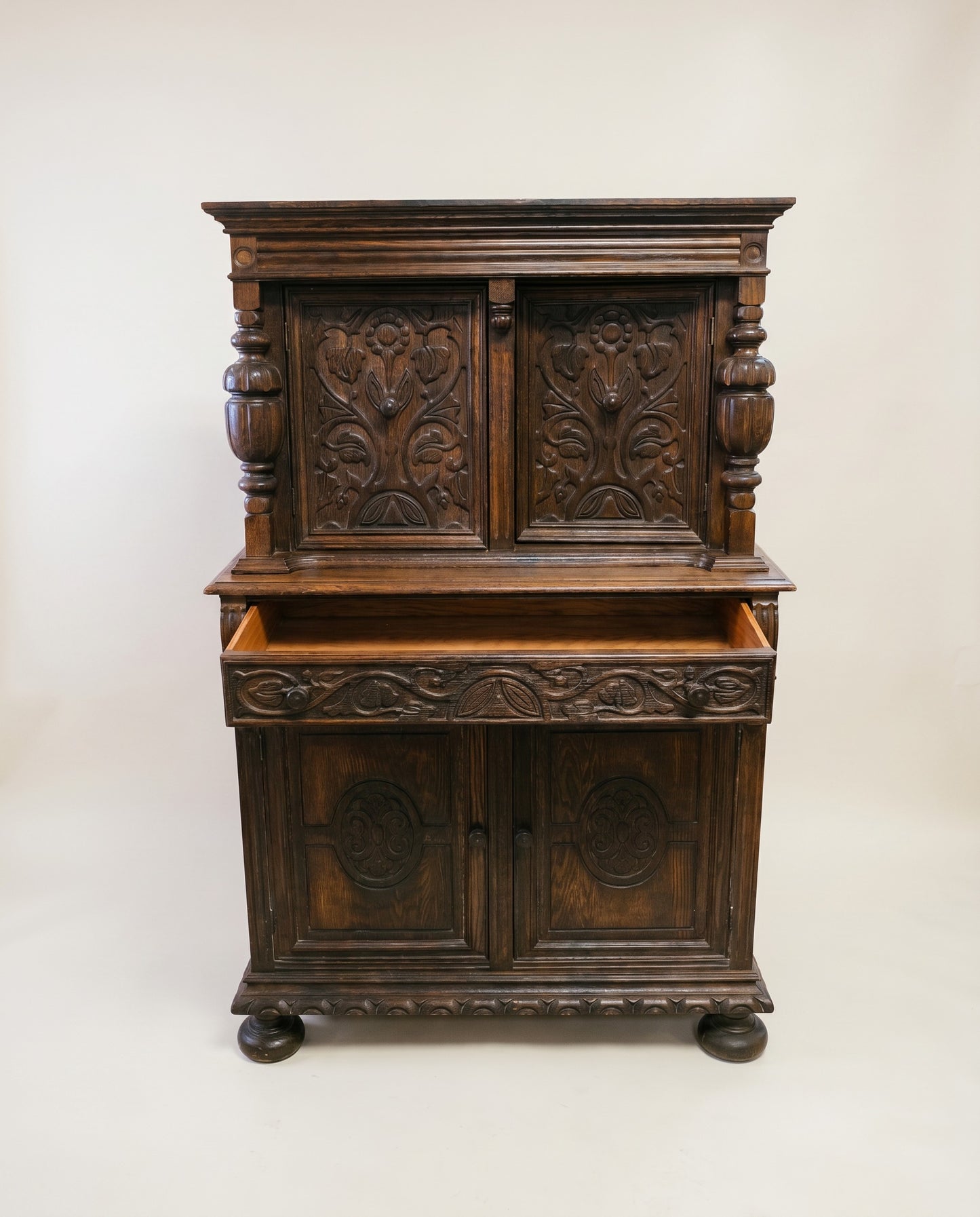 Carved Oak Jacobean Revival Cabinet