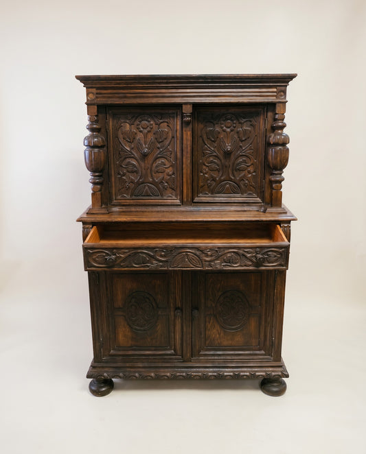 Carved Oak Jacobean Revival Cabinet
