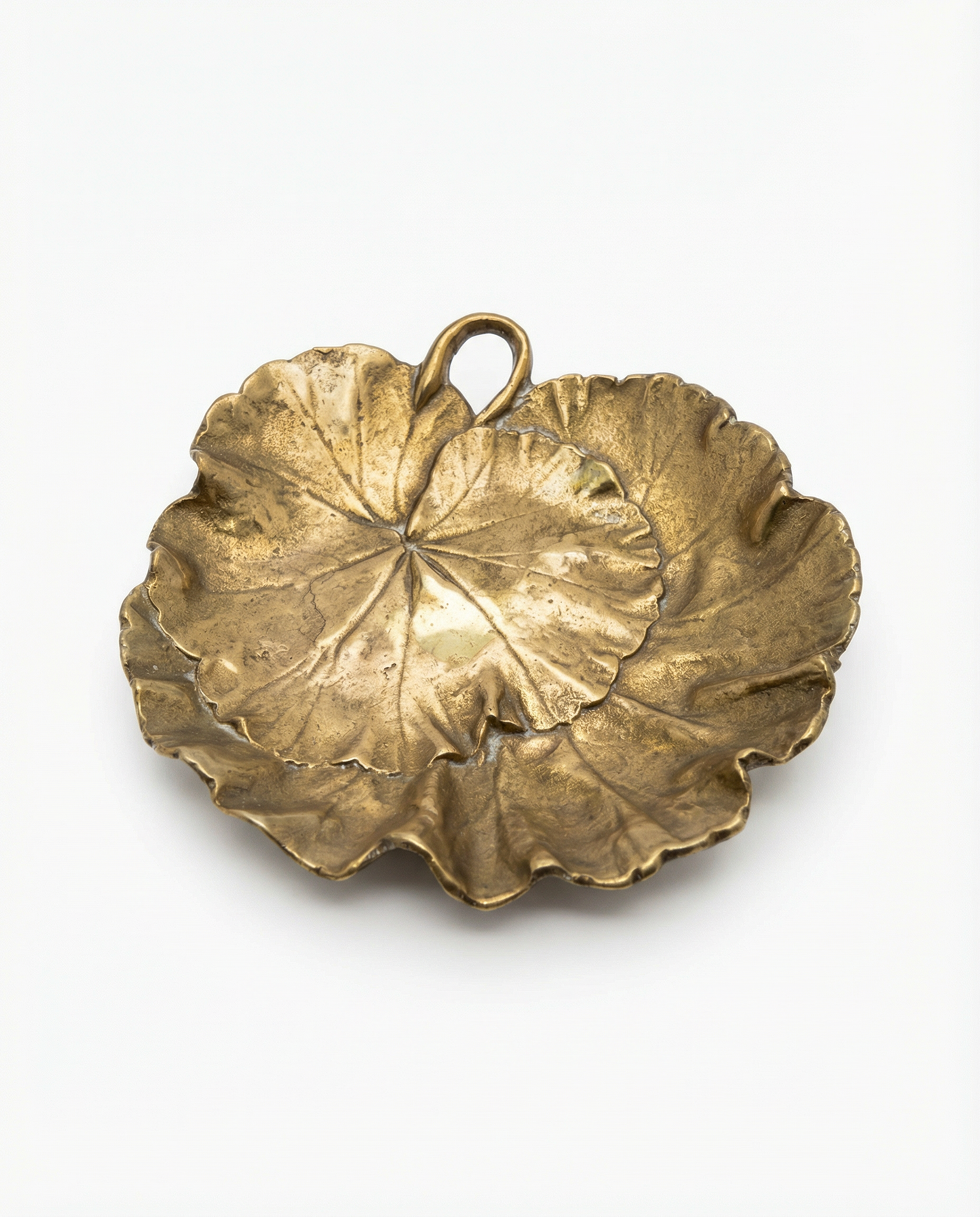 Vintage Brass Leaf Trinket Dish with Handle