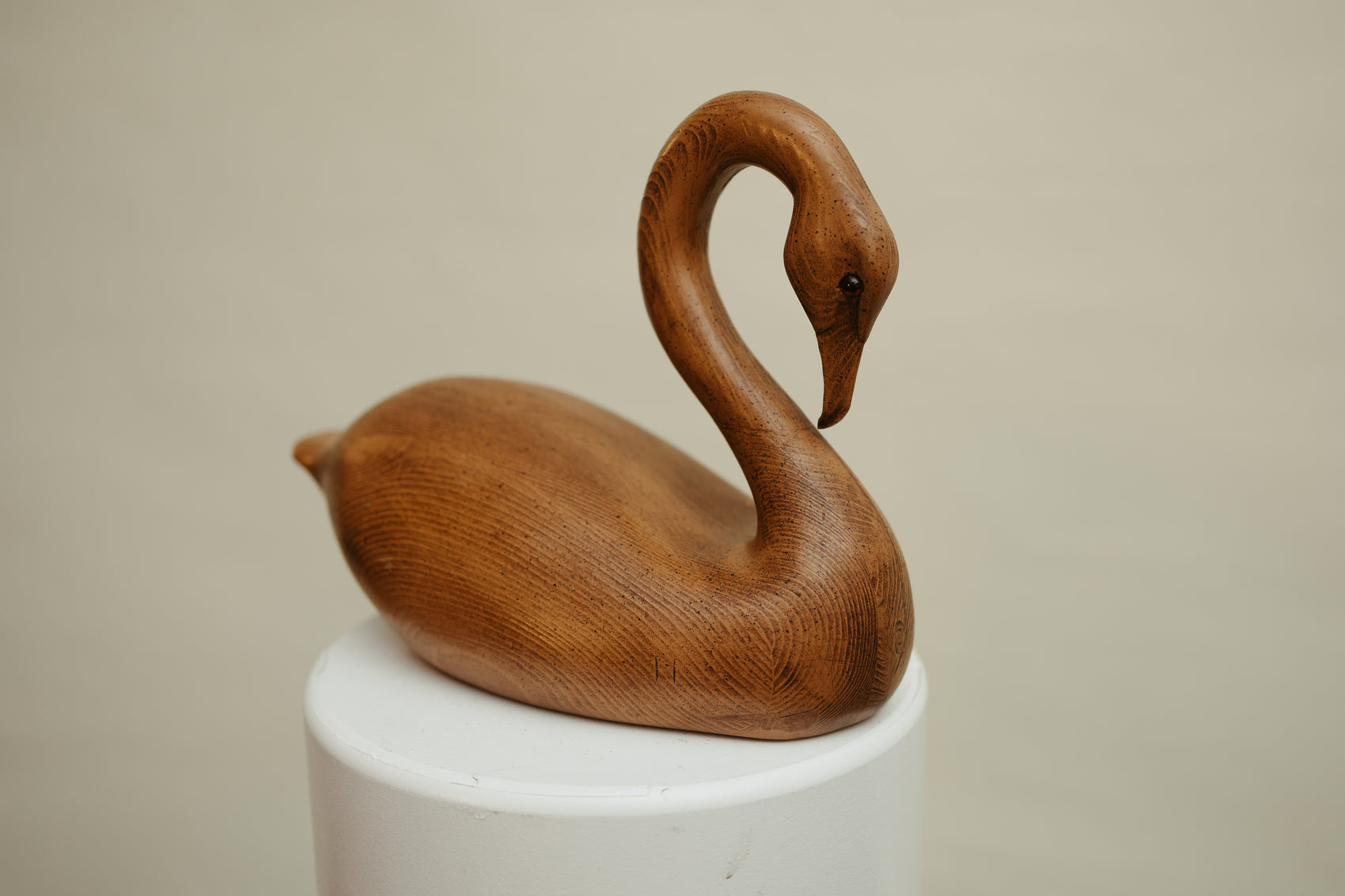 Vintage Hand-Carved Wooden Swan Sculpture