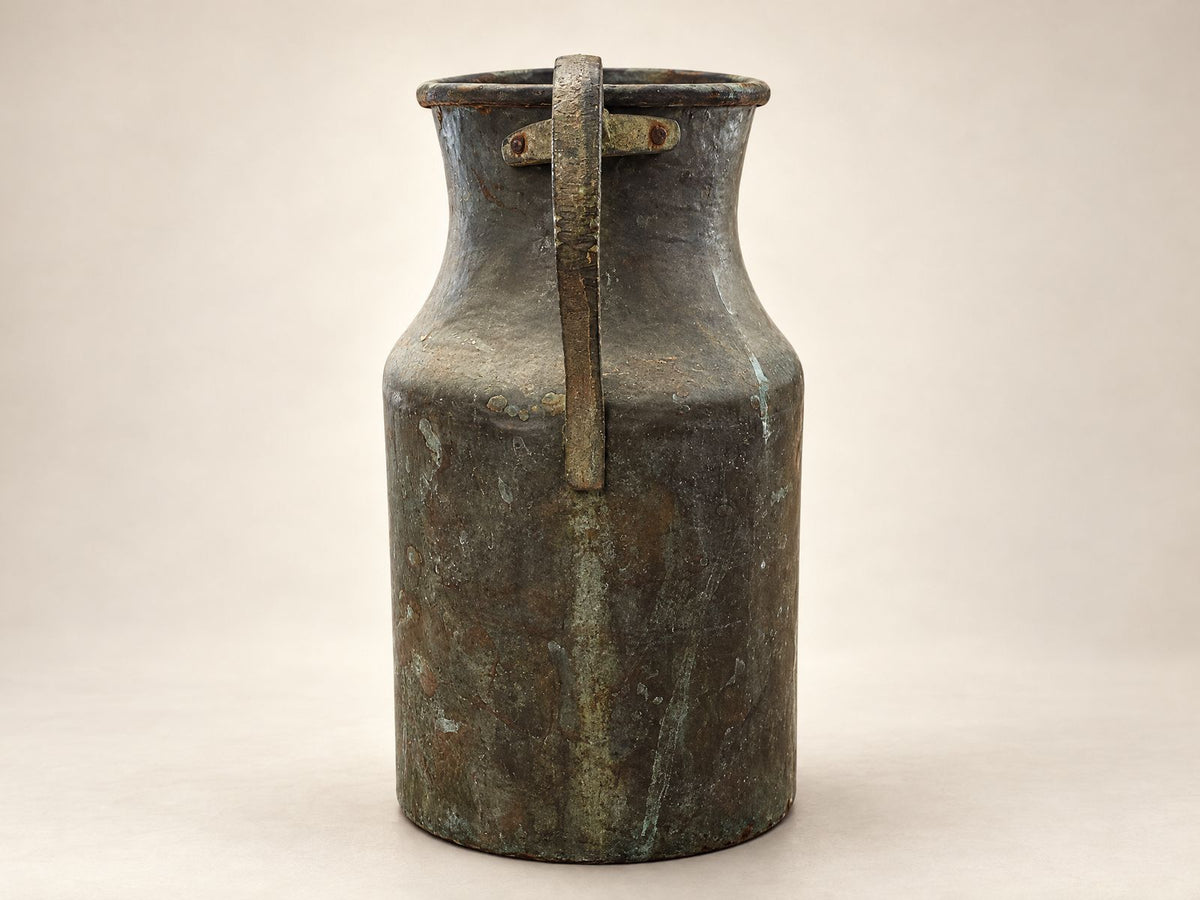 Antique Hand-Hammered Copper Milk Churn with Iron Handle