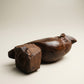 Hand-Carved Wooden Owl Sculpture on Natural Wood Base