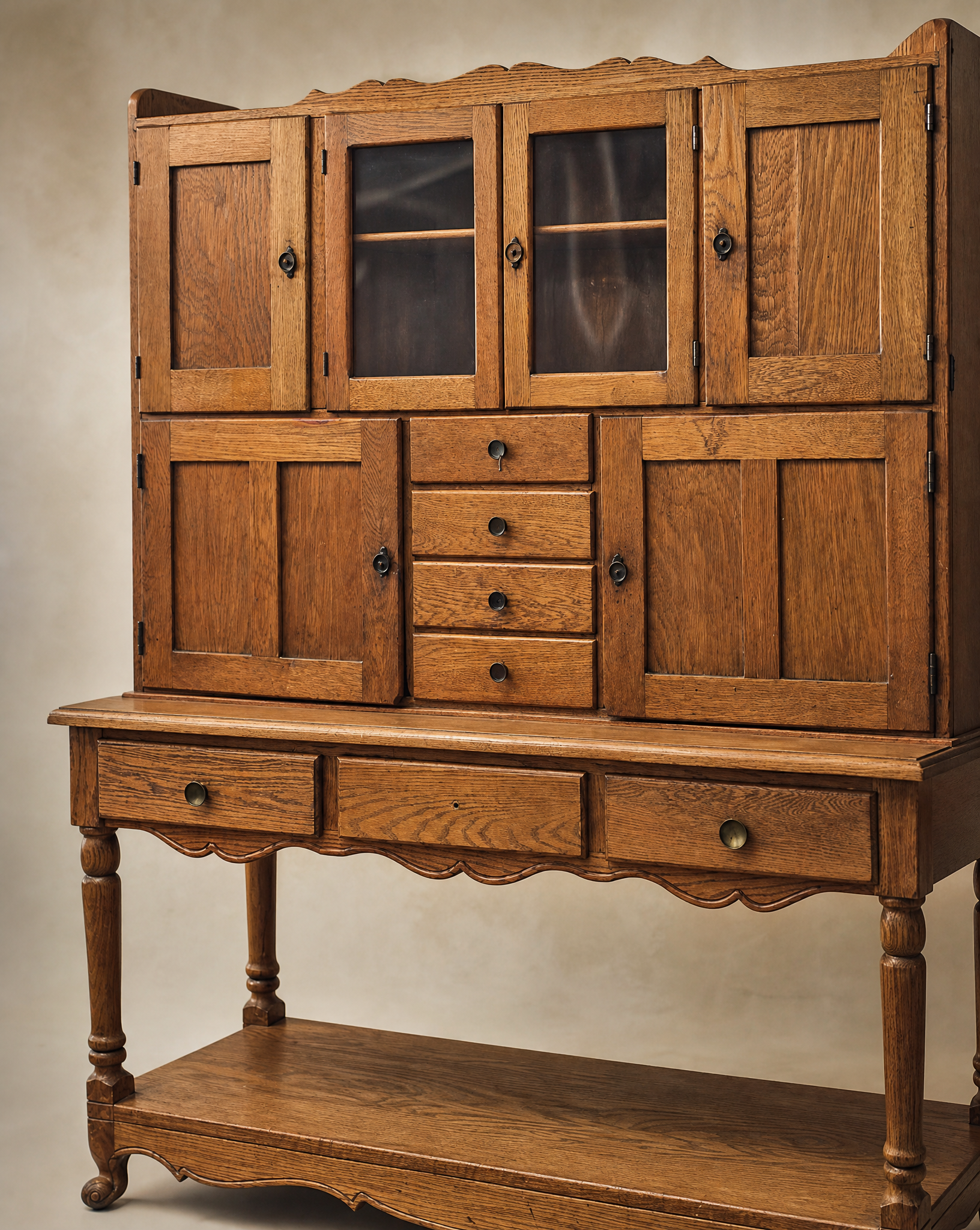 Antique Oak Hoosier Cabinet with Flour Bin & Original Hardware