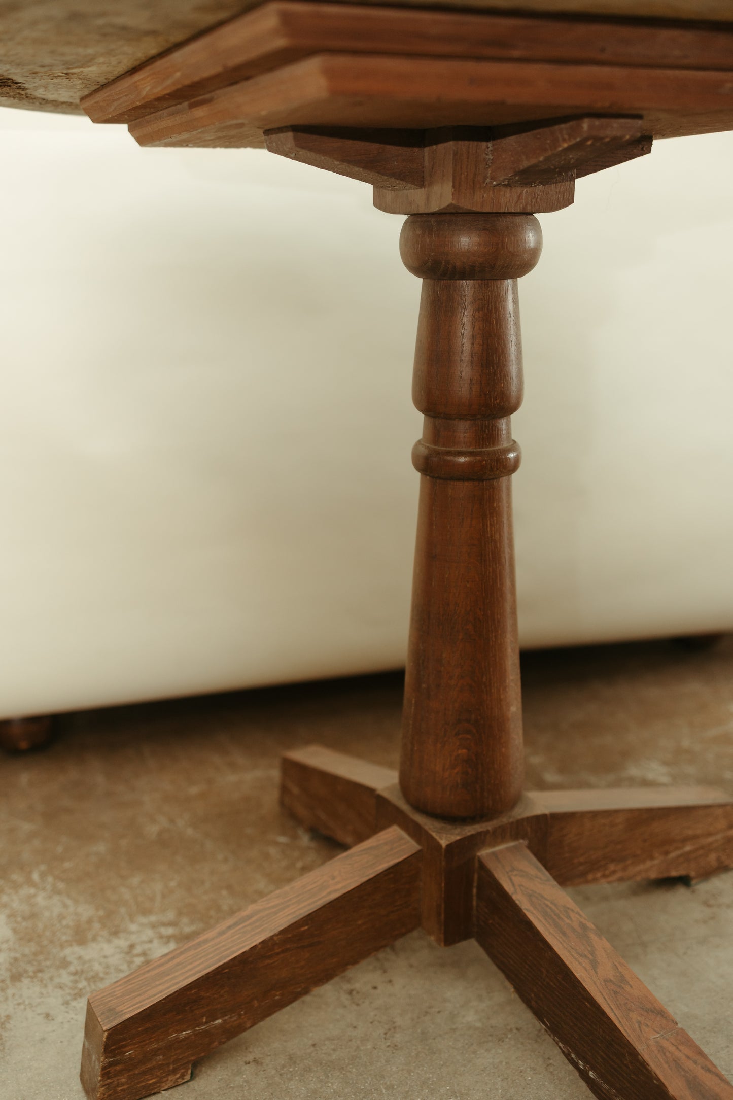 Vintage Marble-Top Pedestal Table — 32" Round