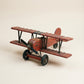 Vintage Hand-Painted Wooden Biplane Toy with Rolling Wheels