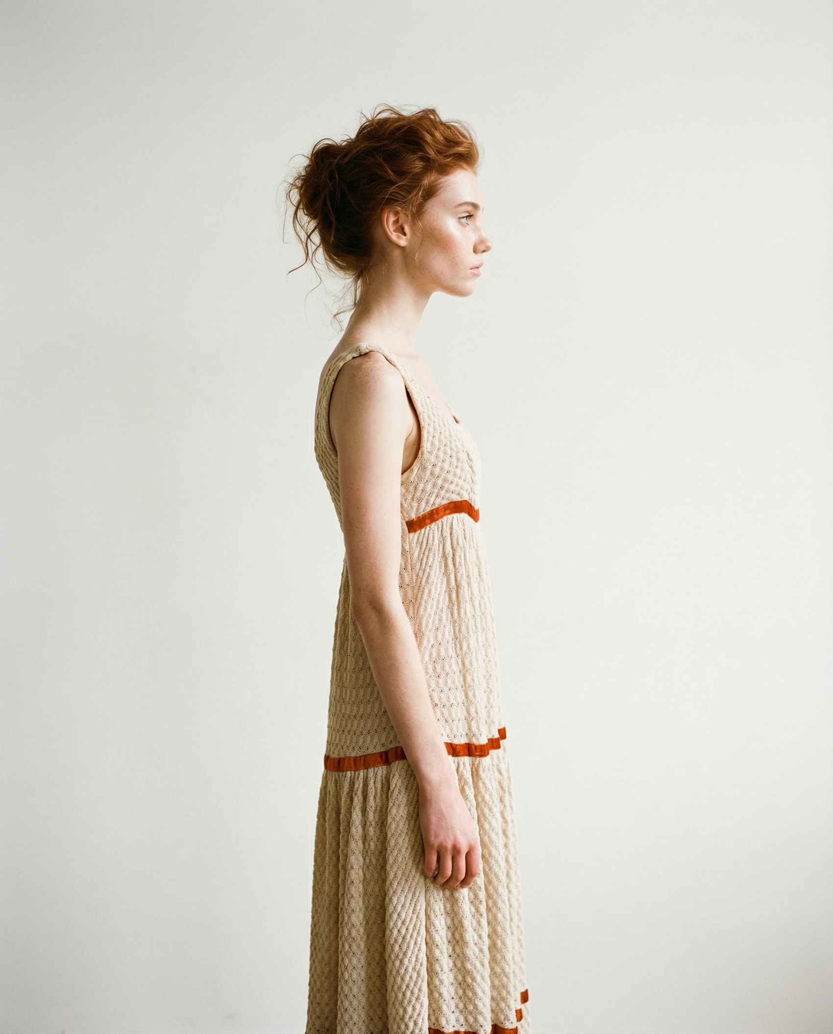 Vintage Lace Knit Maxi Dress with Satin Trim – Size Small