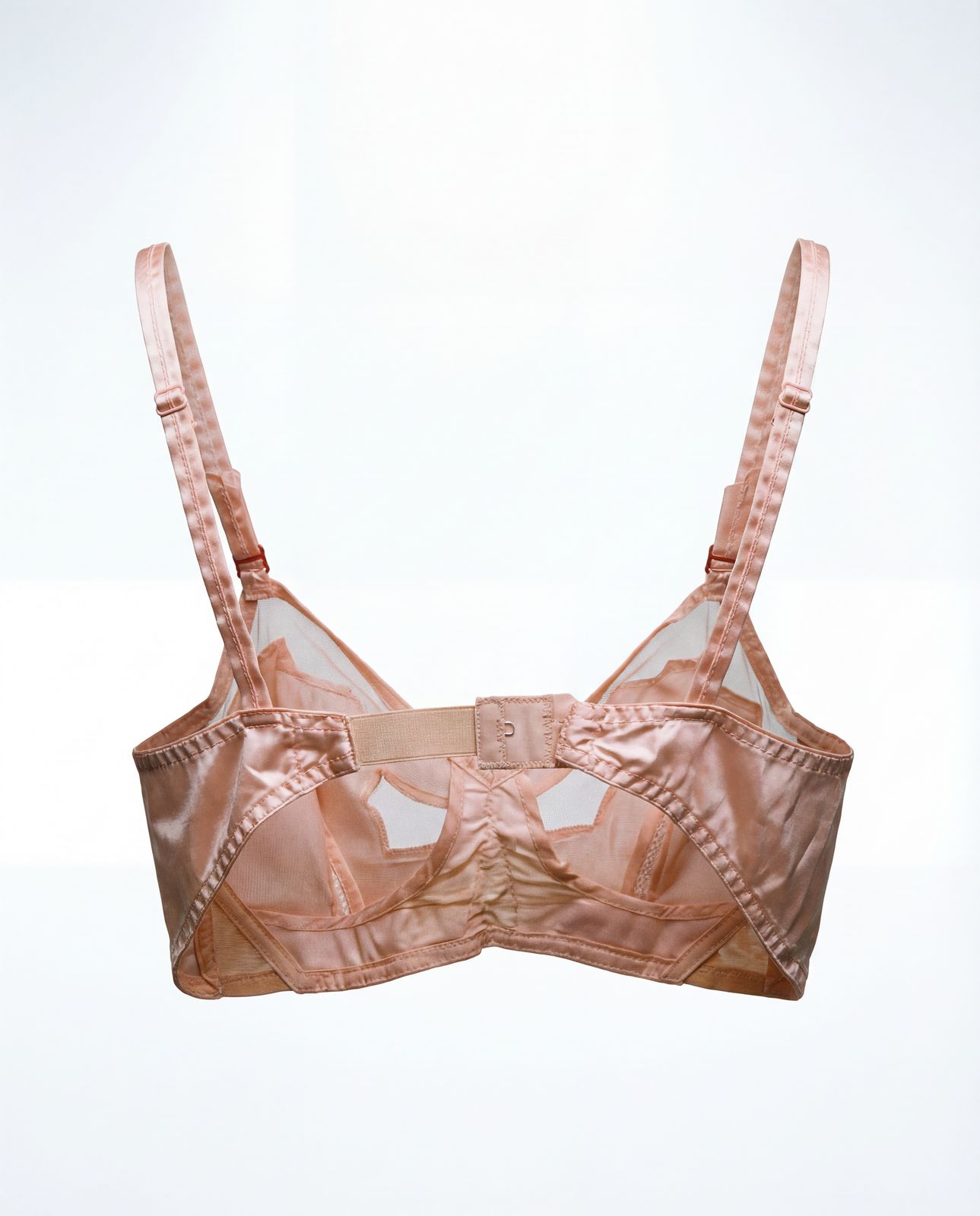 Vintage Blush Satin & Mesh Underwire Bra with Sheer Paneling