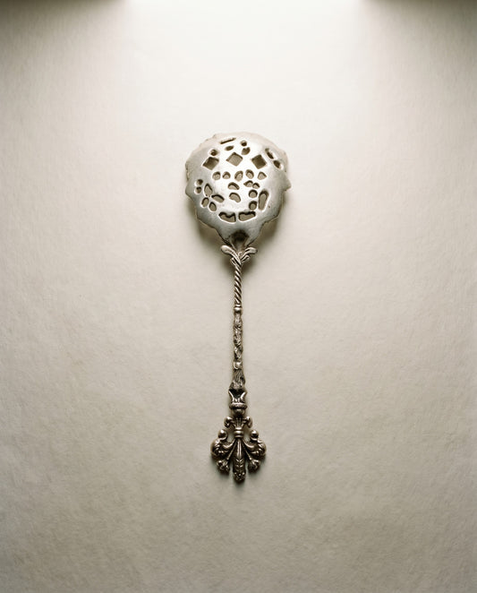 Vintage Ornate Pierced Serving Spoon & Fork Set – Cherub Handle – Baroque Style