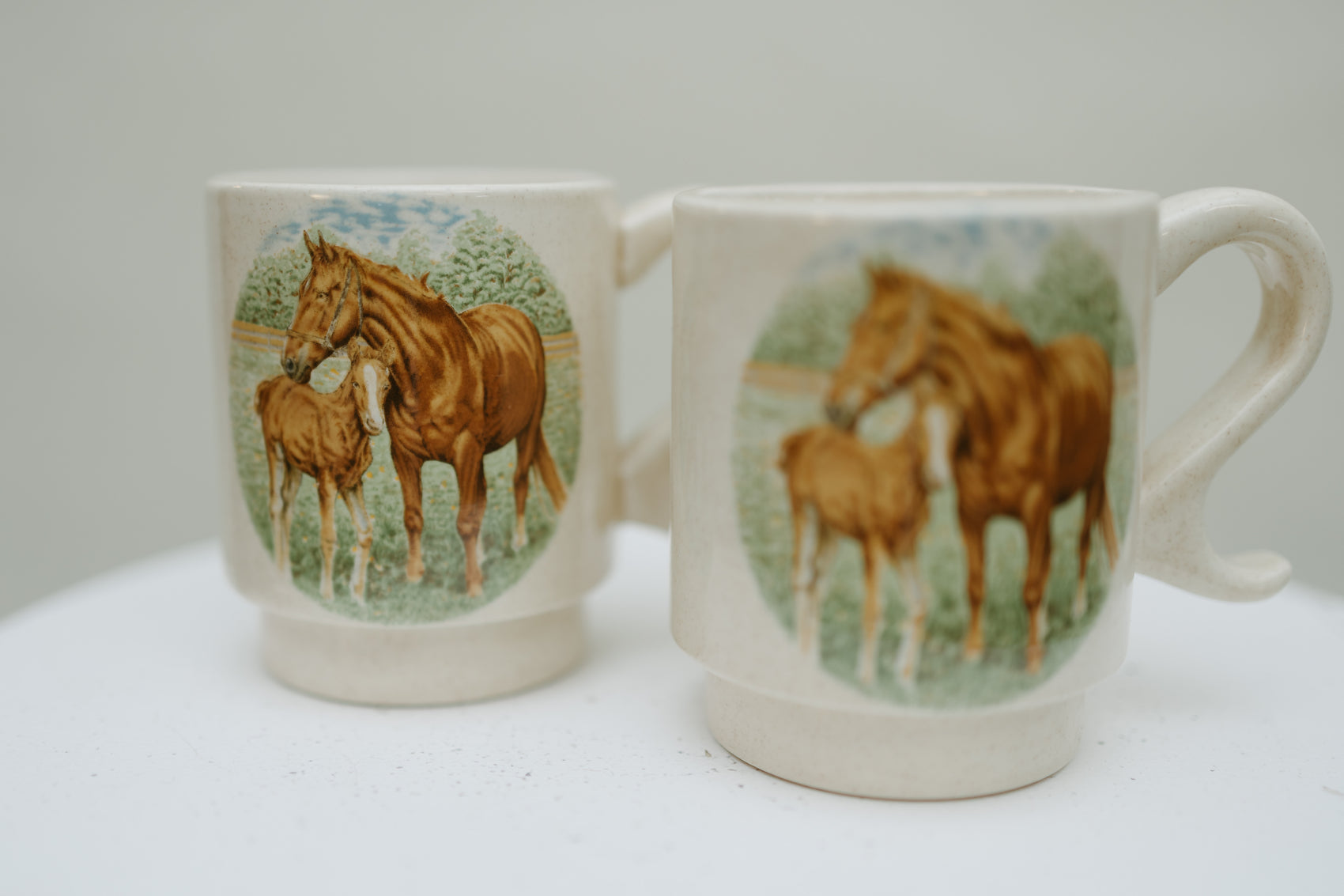 Vintage Horse & Foal Ceramic Mugs — Set of 2