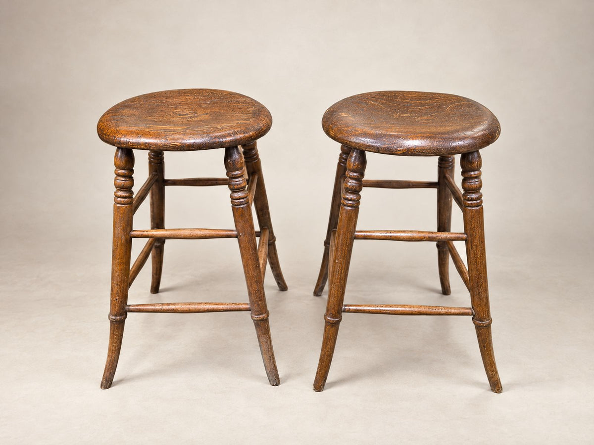 Pair of Antique Turned Wood Shaker-Style Stools